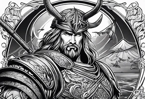 ares figure, angel, fishing rod, floorball ball tattoo idea
