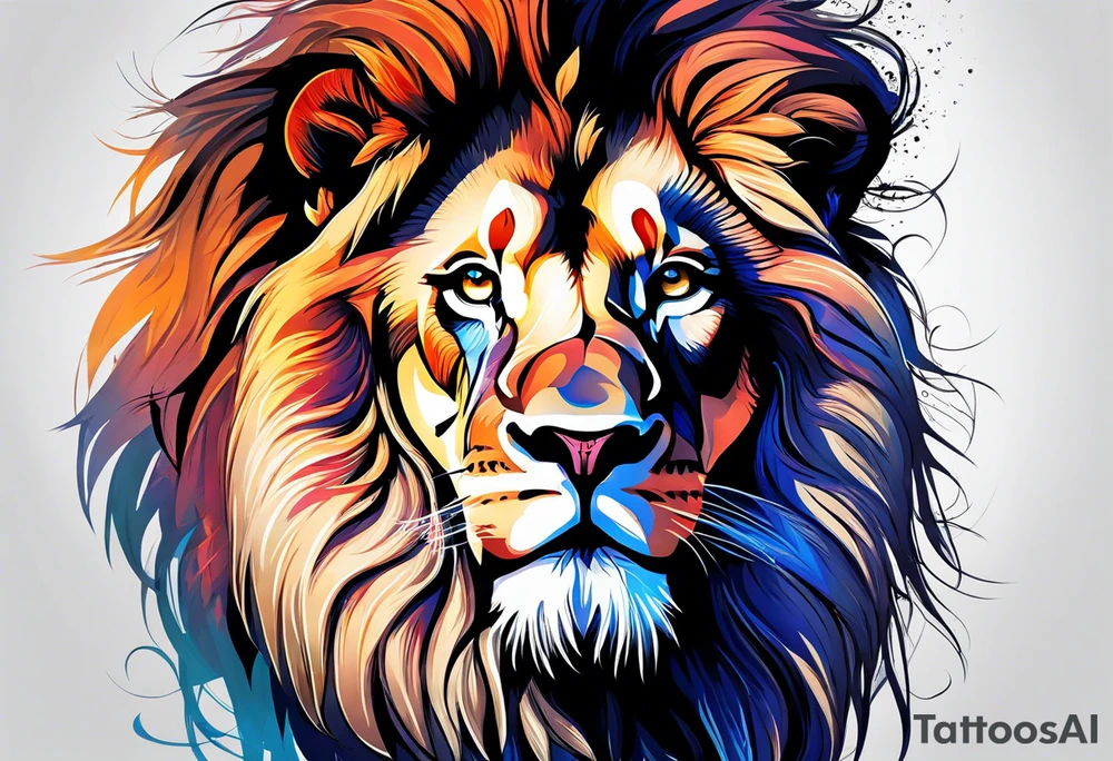 Powerful majestic lion, with shadow of family four tattoo idea