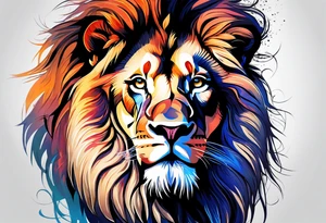 Powerful majestic lion, with shadow of family four tattoo idea