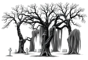 Laurel oaks with Spanish moss in a cemetery tattoo idea