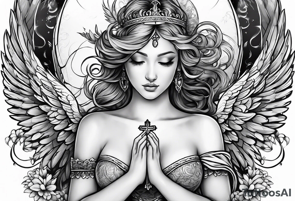 Angel with prayer hands tattoo idea