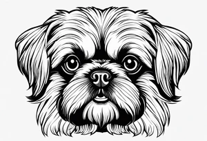 The most minimalist drawing of a pekingese with shih tzu dog's face. He has big eyes and a crooked smile. tattoo idea