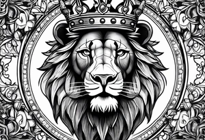 lion with a crown and sparkling eyes on the chest tattoo idea