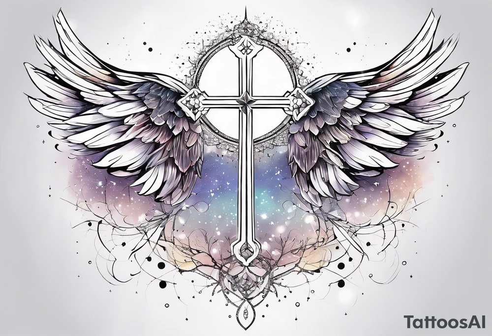 Constellation, Angel wing , snow , géométric , cross tattoo idea