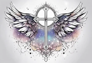 Constellation, Angel wing , snow , géométric , cross tattoo idea