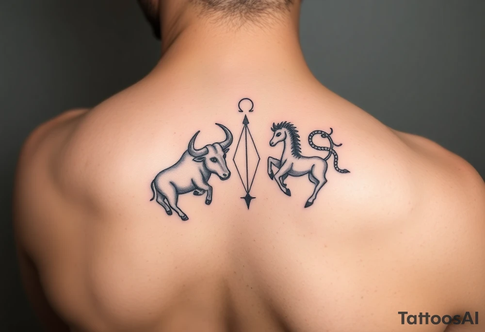 Male forearm combining Taurus and Aquarius tattoo idea