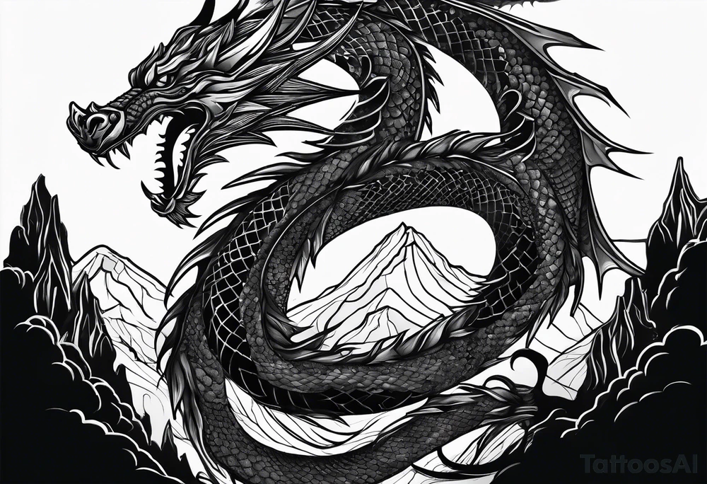 dragon on a moutain tattoo idea