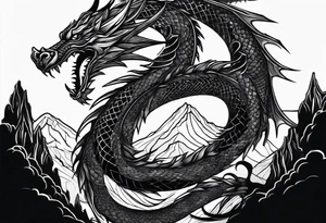 dragon on a moutain tattoo idea