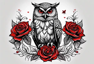 Color owl. 
Three red roses 
On the forearm tattoo idea