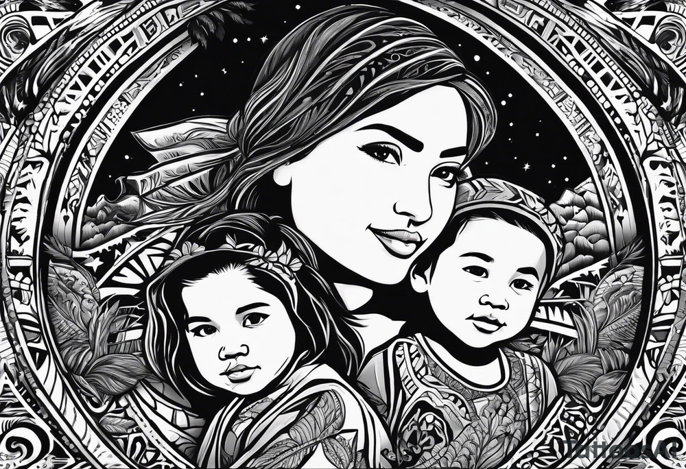 Mexican American inspired that incorporates being a father,  love for son and daughter, building generational wealth. Include elements of the Pacific Northwest Forrest on shoulder.
Add silhouette of Little boy and little girl tattoo idea