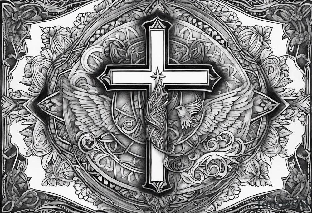 Humble wisdom caring cross detailed words tattoo idea