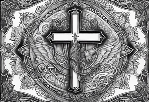 Humble wisdom caring cross detailed words tattoo idea