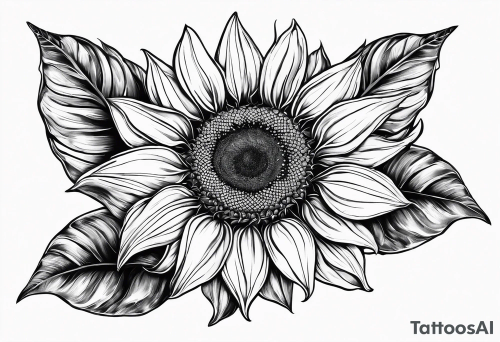 sunflower with leaves geometric tattoo idea
