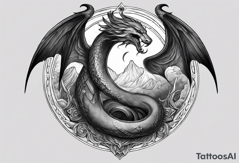 Lucifer (half angel and half snake) wraps the moon tattoo idea