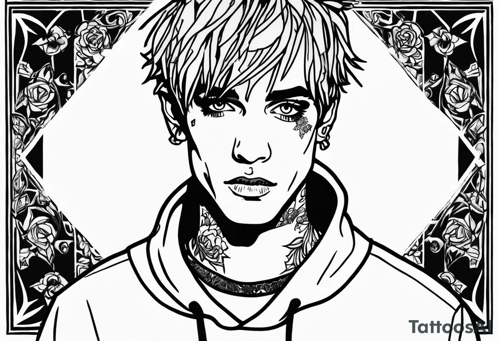 Lil peep in modern Blackwork style tattoo idea
