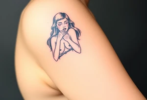 Naked woman in hog tie, looking scared tattoo idea