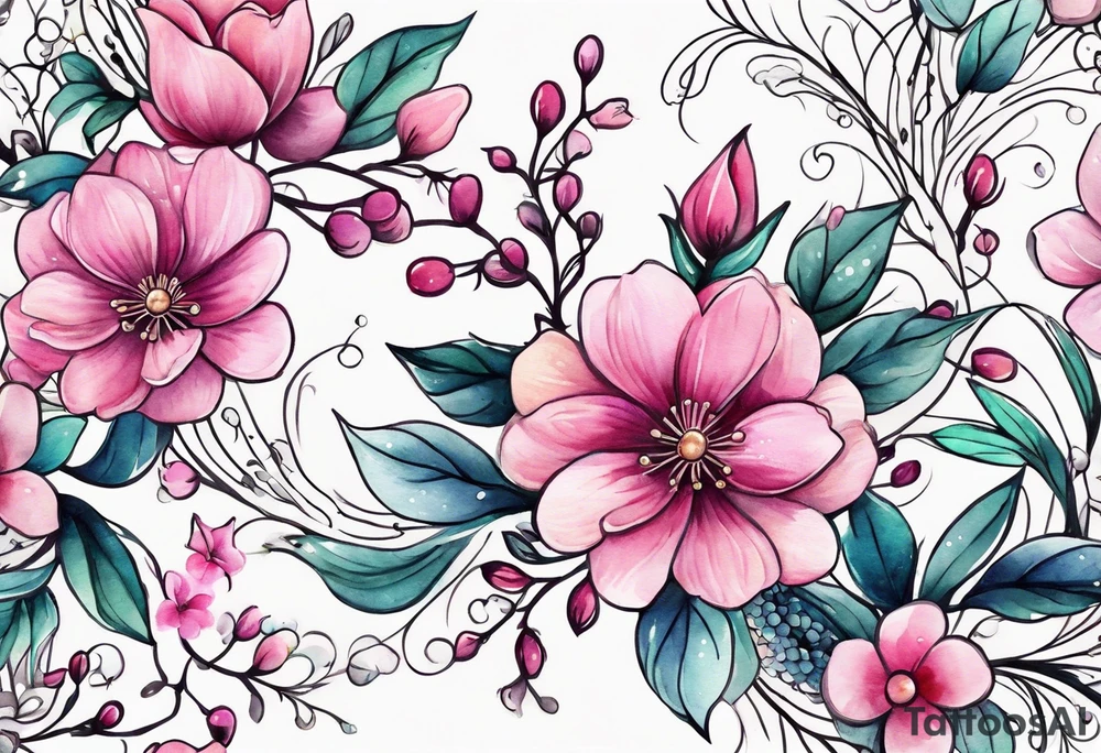 Small Pink flowers with decorative dott pattern and libra tattoo idea
