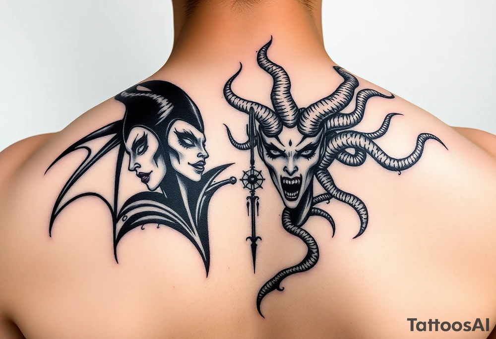 Dark evil maleficent and Medusa tattoo idea