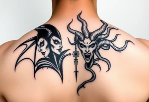 Dark evil maleficent and Medusa tattoo idea