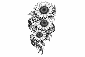 3 cascading Sunflowers wrapped in an Native American Indian ribbon tattoo idea