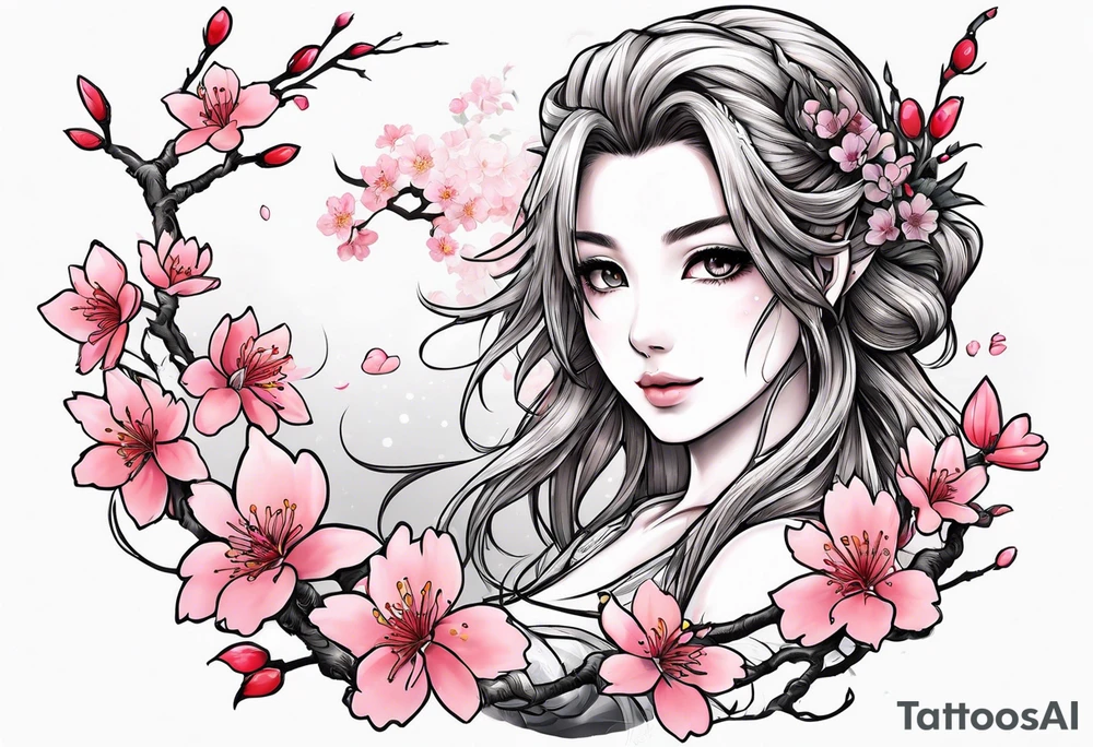 Sakura elf Cherry blossoms aerith Gainsborough tattoo idea
