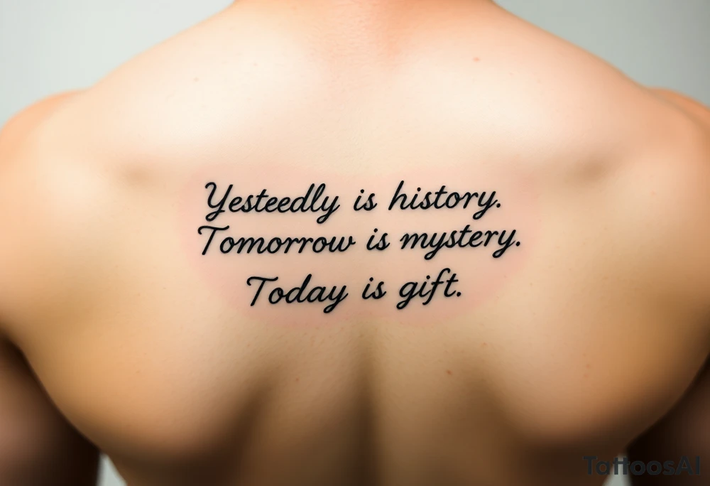 Yesterday is history.
Tomorrow is a mystery.
Today is a gift.
On thigh tattoo idea