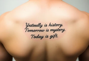 Yesterday is history.
Tomorrow is a mystery.
Today is a gift.
On thigh tattoo idea