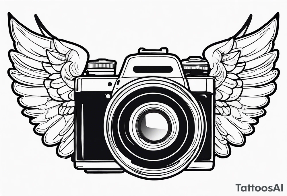 Camera with neck strap with angel wings tattoo idea