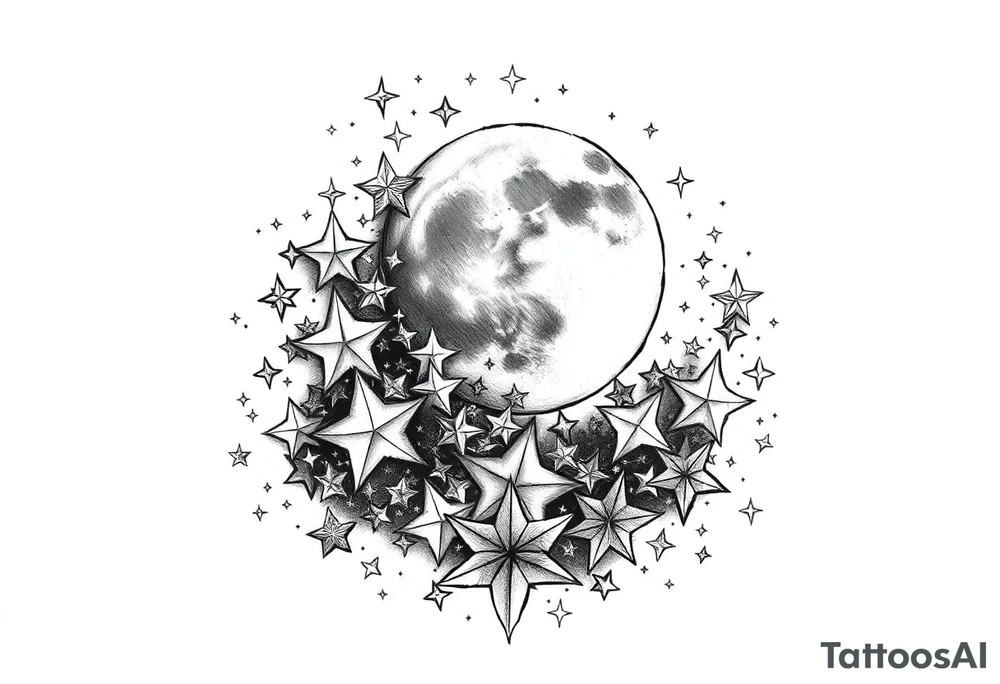 1x10^23 surrounded by cascade of stars and moon tattoo idea