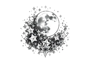 1x10^23 surrounded by cascade of stars and moon tattoo idea