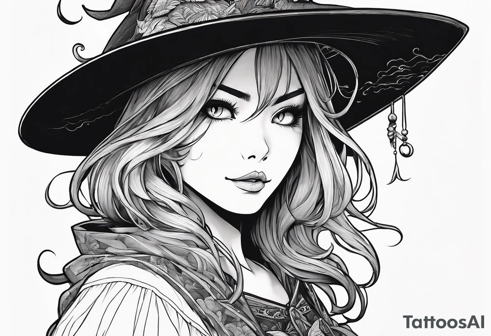 Cat witch looking suspiciously off into the horizon tattoo idea