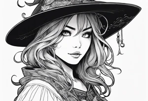 Cat witch looking suspiciously off into the horizon tattoo idea