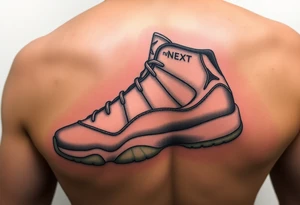Create a shoe that is like a Jordan 11 but have very similar features and have it say “next of kin”on the sides of the shoe tattoo idea