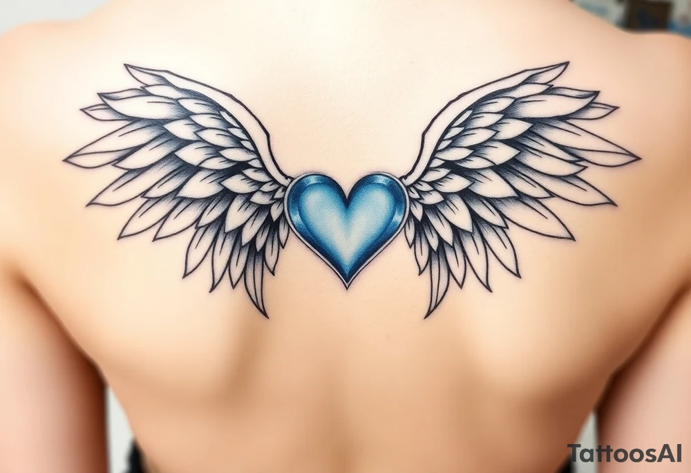 Angel wings, blue, heart, love tattoo idea