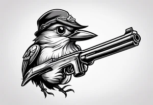 Cute cartoon Bird with a gun in its mouth tattoo idea