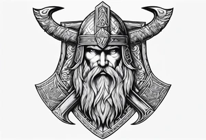 Valhalla sword shield axe Valknut fire tattoo idea