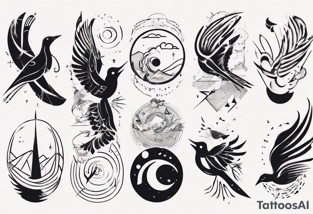 goddess mountains birds tattoo idea