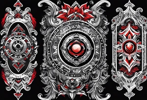 Arm sleeve, black, gray, silver, red, tribal, include elements of fire, include elements of motorcycles, include elements of  Folkstyle wrestling tattoo idea