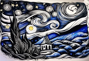 Starry night half sleeve tattoo idea