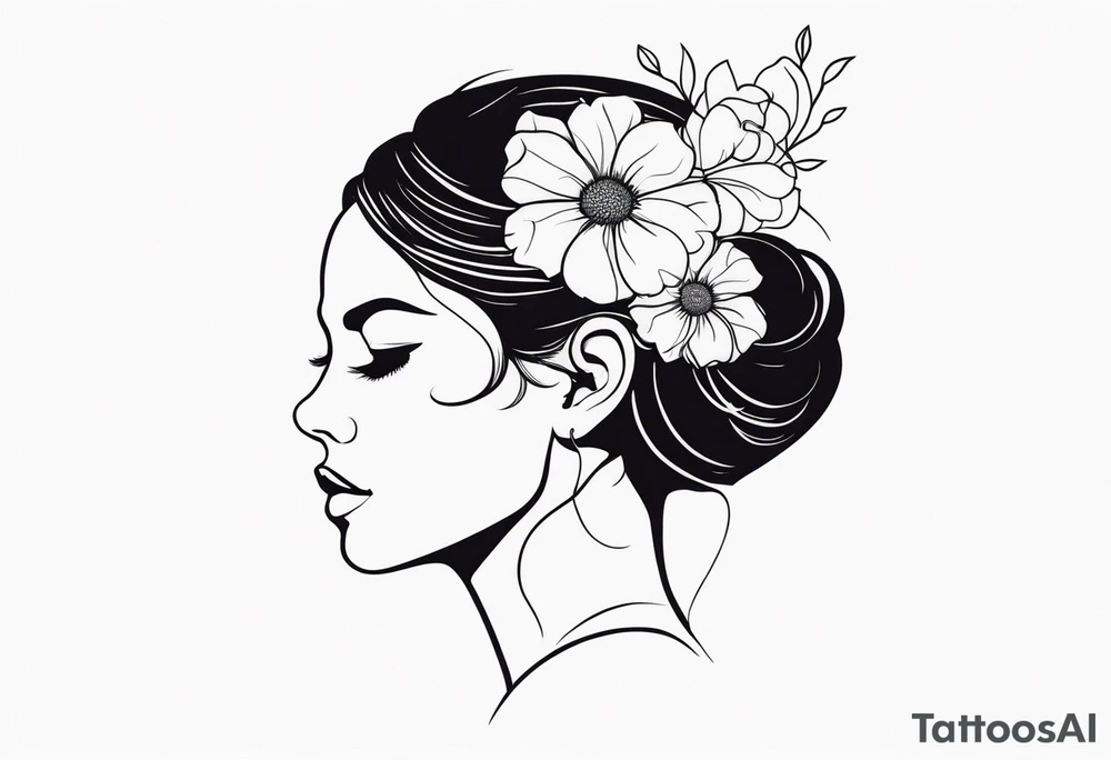 fine line tattoo with woman with flowers growing out of her head tattoo idea