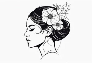 fine line tattoo with woman with flowers growing out of her head tattoo idea