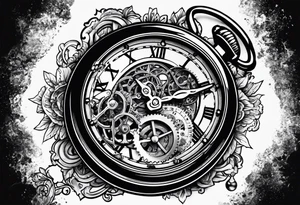 Old school pocket watch exploded showing inner mechanism tattoo idea