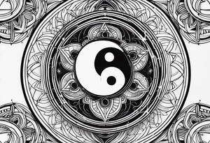 Yin yang symbol with sacred geometry patterns around the symbol tattoo idea