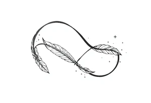 infinity symbol woven with floating feathers and stardust tattoo idea