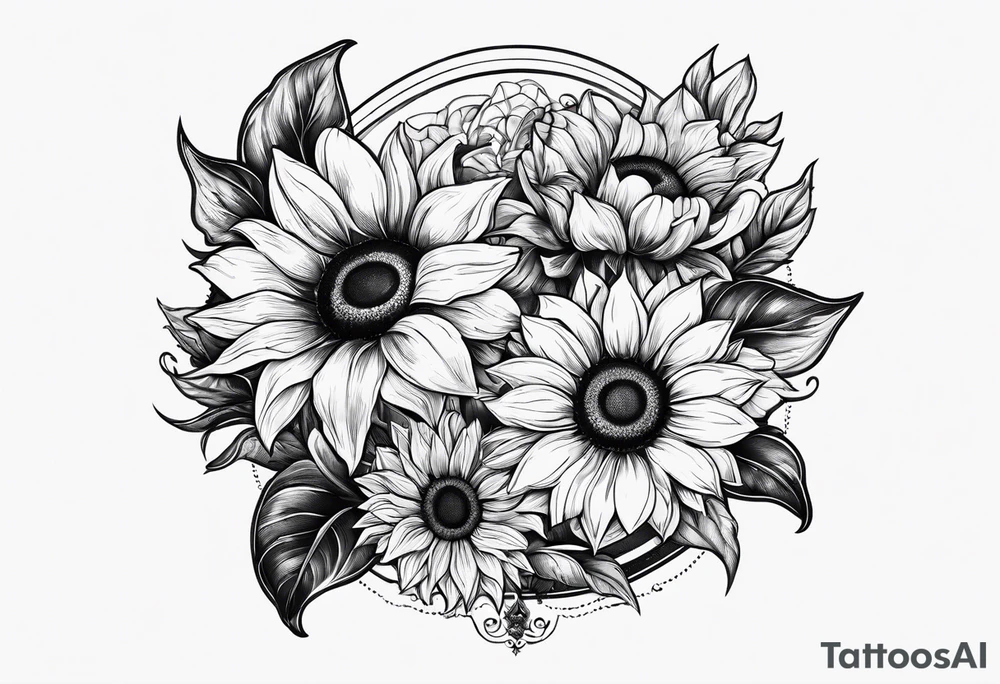 stamp  and sunflowers inside tattoo idea
