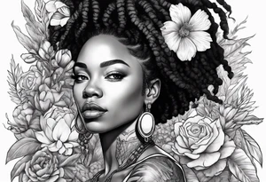 Black woman with locs and flowers with red dragon tattoo idea