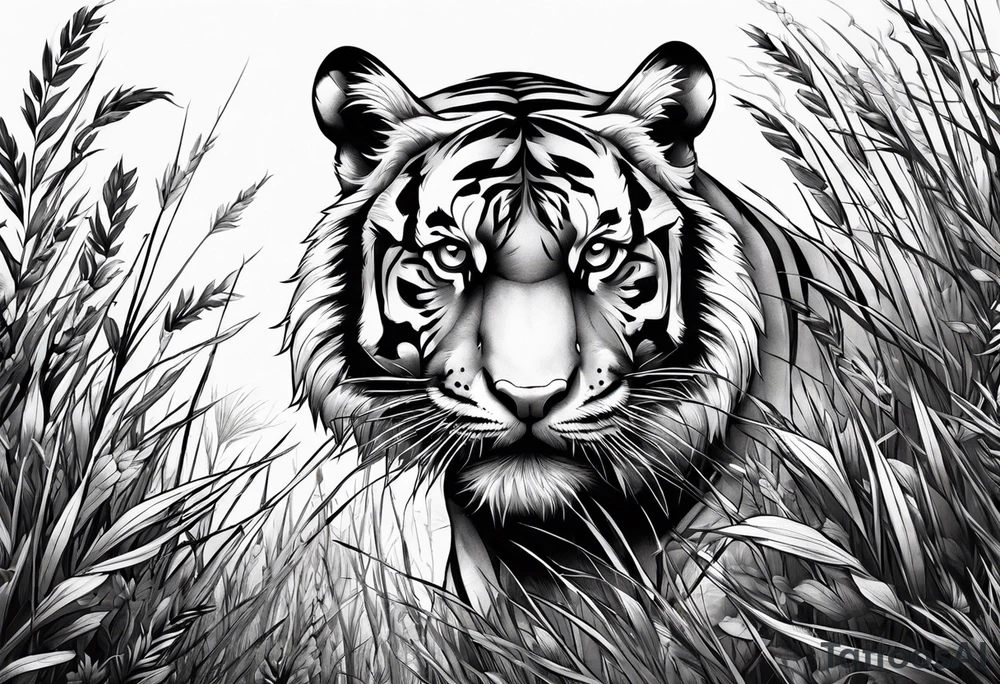 hungry tiger hiding in the grass tattoo idea