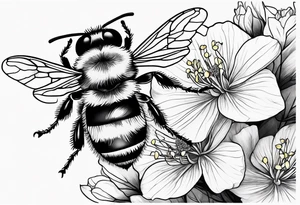 3 in by 2 in minimalist tattoo for forearm of a Hydrangea and bee tattoo idea