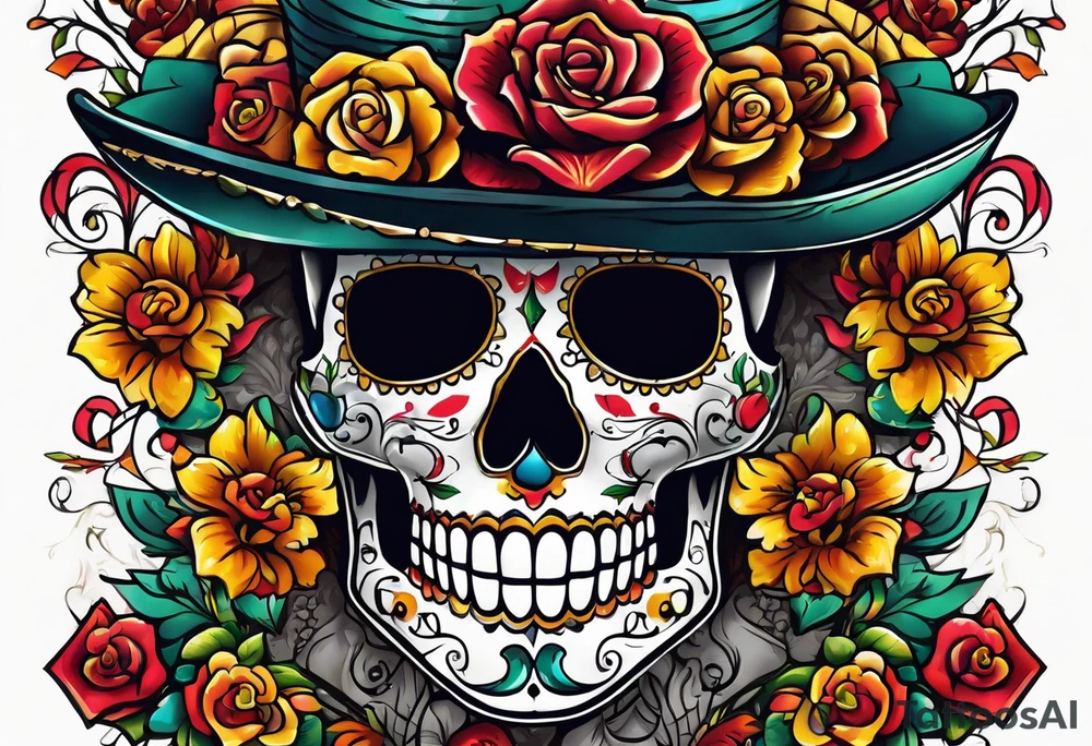 Mexico day of dead  rectangle  man skeleton tattoo idea