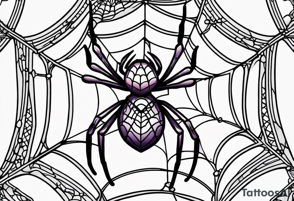 Spider on spider web. No color. American traditional style tattoo idea